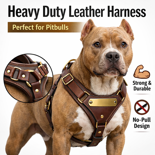 Heavy duty leather harness for Pitbull no pull